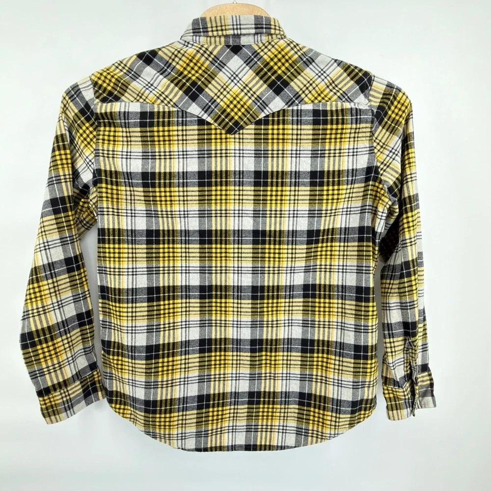 Levis Western Flannel Shirt Mens Large Yellow Black Plaid Snap 85745-0026